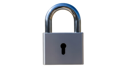 Isolated metal padlock with a keyhole for security and protection, safety and privacy