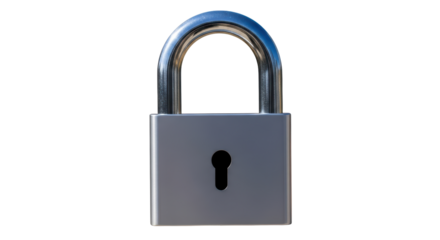 Isolated metal padlock with a keyhole for security and protection, safety and privacy