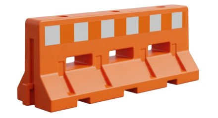 Isolated orange road construction barrier provides traffic safety and hazard warning