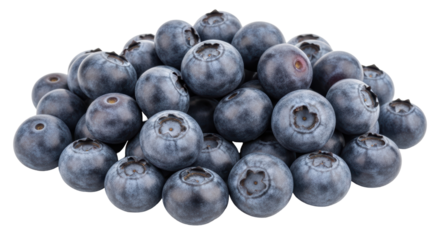 Isolated pile of fresh blueberries, close-up shot, sweet and juicy raw fruit, summer delight