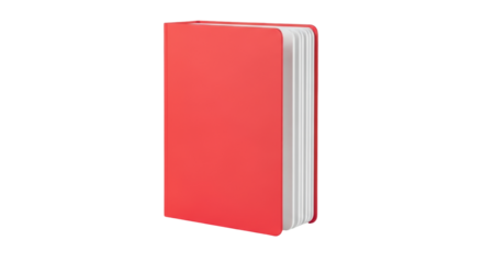 Isolated bright red book for writing and reading, hardcover volume with blank cover