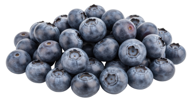 Isolated pile of fresh blueberries, close-up shot, sweet and juicy raw fruit, summer delight