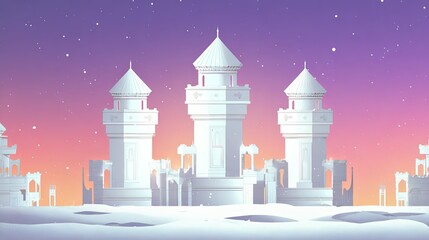 Majestic Ice Castle at Sunset Illustration