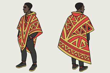 Fototapeta premium Man Wearing Patterned Poncho