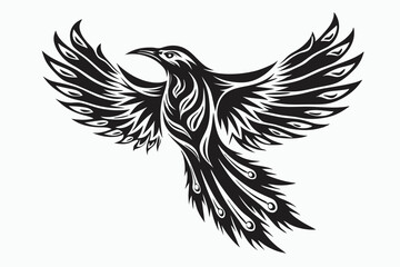 Fototapeta premium silhouette of a decorative tribal bird with outstretched wings in black color, striking and artistic