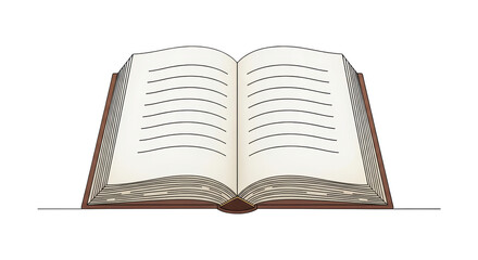 Isolated open book lying down with blank pages ready for text, education or reading concept