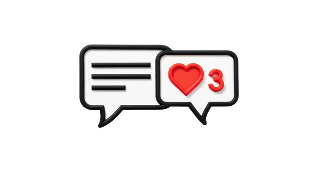 Isolated Chat Bubbles with Message and Heart, Digital Notification of Likes and Comments