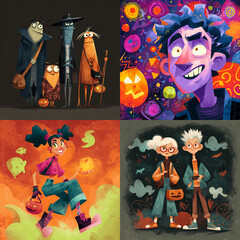 Colorful Cartoon Halloween Background with Playful Shapes