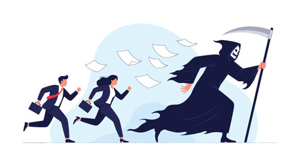Fototapeta premium Business people running from the grim reaper. 