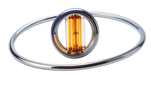 Metallic ring encircles glowing orb