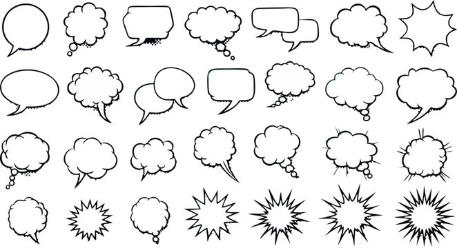 Expressive Comic Style Communication Elements Diverse Speech Bubbles, Thought Clouds, and Burst Shapes for Engaging Visual Storytelling and Interactive Designs
