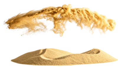 Two abstract shapes, one above the other, possibly representing land and desert