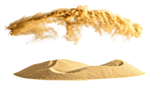 Two abstract shapes, one above the other, possibly representing land and desert