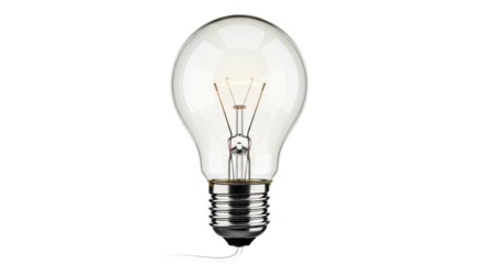 Isolated clear light bulb incandescent with visible filament energy saving concept symbol
