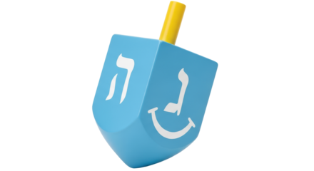 Isolated Blue Dreidel with Hebrew Letters