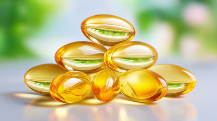 Cod liver oil,golden-yellow vitamin E capsules piled together,  transparency,white background,
fish oil,drug,medicine, supplement. 