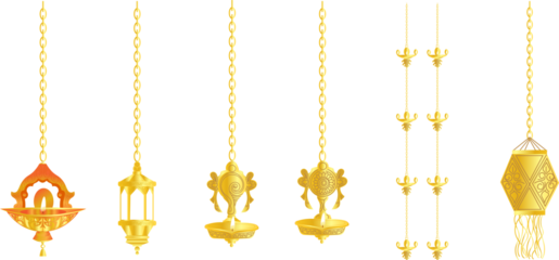 hanging festive decorations like diyas, lanterns, Ganesh motifs, and lamps). The focus is on festivals like Diwali, Navratri, Dussehra, and other celebrations