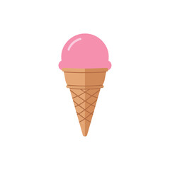 Delicious Pink Ice Cream Cone on White Background