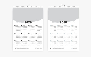 2026 One page wall calendar design template, modern 12 month one page calendar