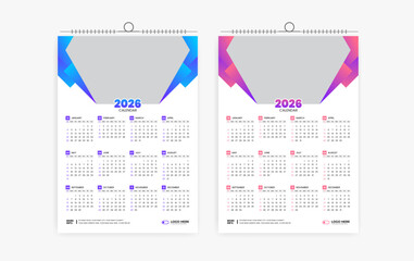 2026 One page wall calendar design template, modern 12 month one page calendar