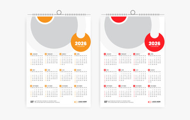 2026 One page wall calendar design template, modern 12 month one page calendar