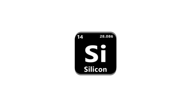 14 Number Silicon (Si) symbol school chemistry lesson animation element of the periodic table on white background...