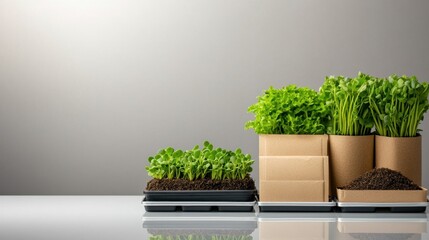Minimalist Display of Fresh Seed Packets and Healthy Plant Growth in Standard Containers