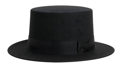 Classic black top hat isolated on the transparent background elegant formal fashion accessory for events weddings and historical costumes