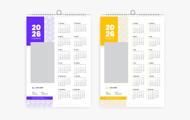 2026 One page wall calendar design template, modern 12 month one page calendar