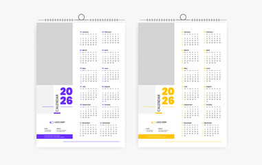 2026 One page wall calendar design template, modern 12 month one page calendar