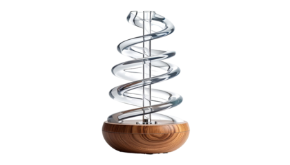 Modern, glass spiral diffuser on wooden base