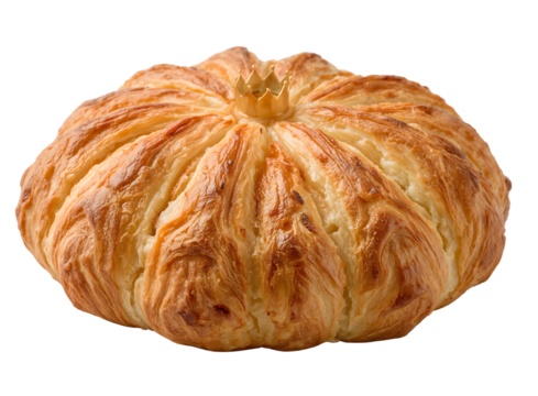 Golden galette des rois with crown on the transparent background  traditional french puff pastry cake for epiphany celebration