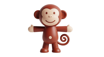 Isolated figurine of a friendly monkey standing with open arms made of plastic material