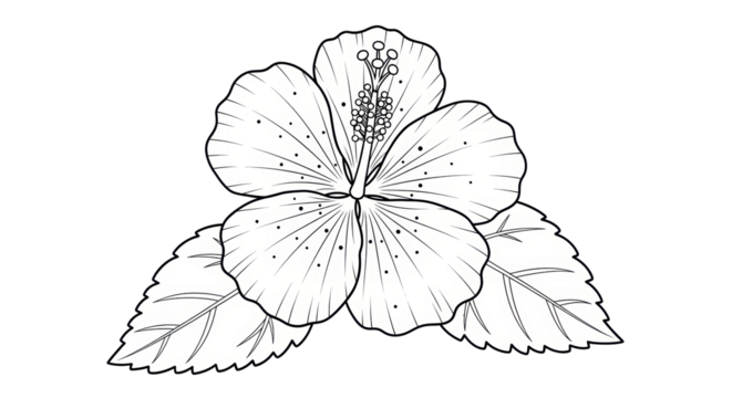 Isolated Hibiscus Flower, Exotic Blossom for Coloring Book, Floral Design, Botanical Clipart