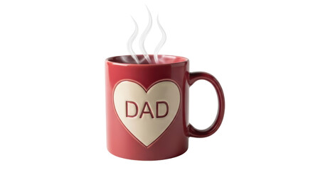 Isolated red mug with heart design that says DAD makes a nice gift for Father's Day