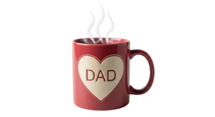 Isolated red mug with heart design that says DAD makes a nice gift for Father's Day