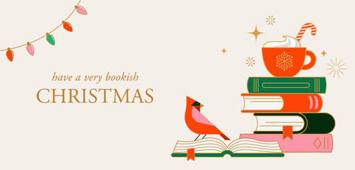 Christmas book fair banner. Winter book sale vector illustrations.