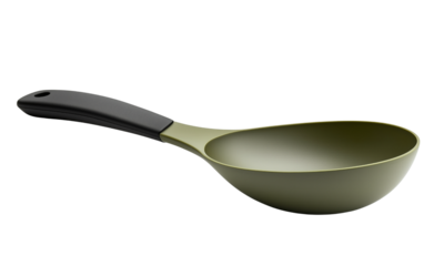 Modern deep ladle with wide olive-green bowl and ergonomic black handle