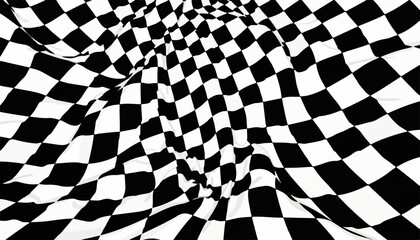 Obraz premium Abstract distorted checkerboard design creates optical illusion with monochrome squares, wavy shapes. Distorted checkerboard is a fascinating abstract pattern, perfect for graphic design projects,