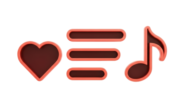 Isolated icons for preferences including heart, menu, and music for social media platform app