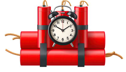 Red dynamite sticks with an alarm clock