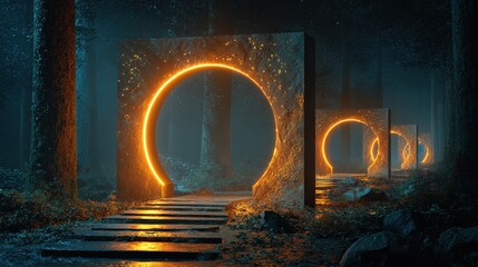 Fototapeta premium longevity. A luminous path winding through ancient gates, representing timeless wisdom and longevity. event programs, museum guides, designed for cultural heritage projects and event programs.