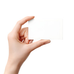Obraz premium Hand holding a blank white business card isolated on transparent background, perfect for adding custom text or branding