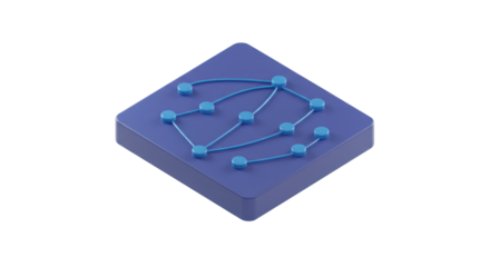 An abstract 3D isometric graphic illustrates interconnected nodes, symbolizing robust data networks, advanced technology, and seamless digital communication systems.