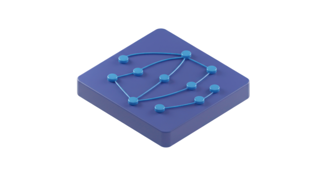 An abstract 3D isometric graphic illustrates interconnected nodes, symbolizing robust data networks, advanced technology, and seamless digital communication systems.