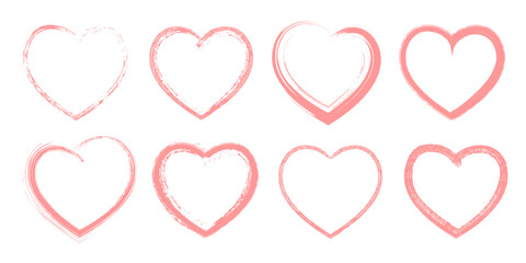 Set of red hearts. Grunge style. Valentine's Day.	Hand drawn. Vector illustration .