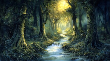 Obraz premium Professional painting of a misty forest