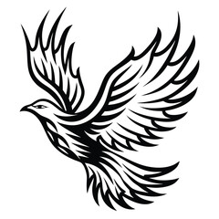 Fototapeta premium Stylized eagle soars dynamically featuring bold black outlines against a crisp white backdrop