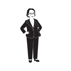 Old woman in formal clothes black and white vector illustration simple minimalist portrait design