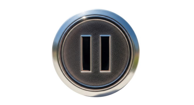 Isolated metal pause button graphic with two vertical bars for a media player or dashboard